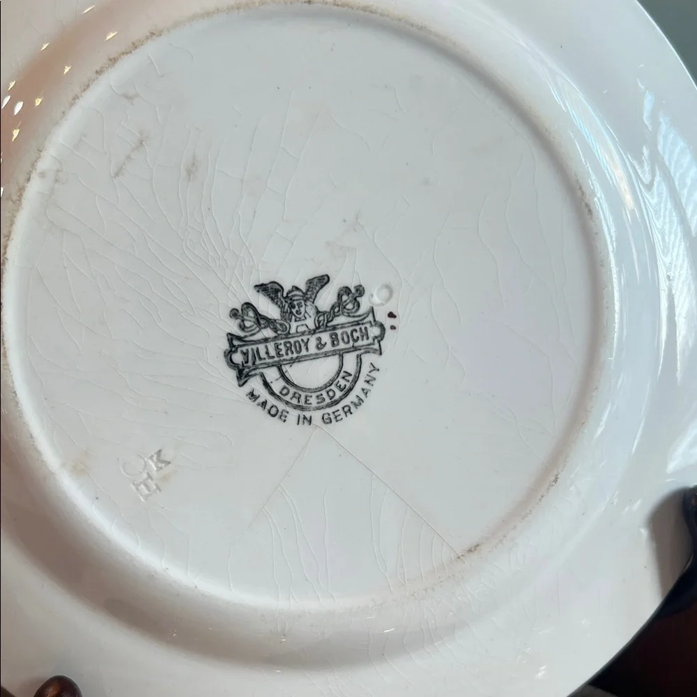 ANTIQUE Villeroy & Boch Dresden Saxony Red Poppy Bread & Butter Plates (8) - Picture 12 of 16